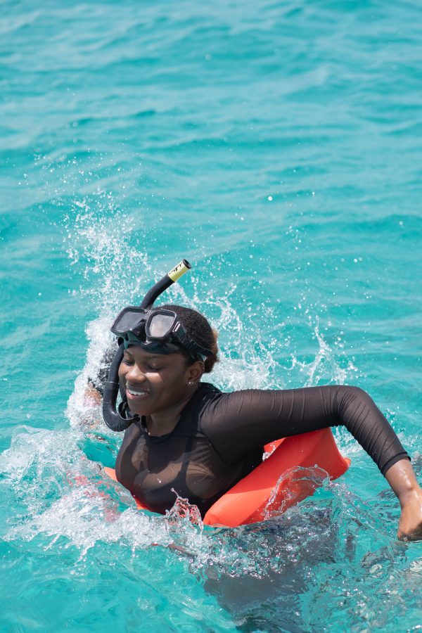 Woman snorkeling in the Caribbean Sea
